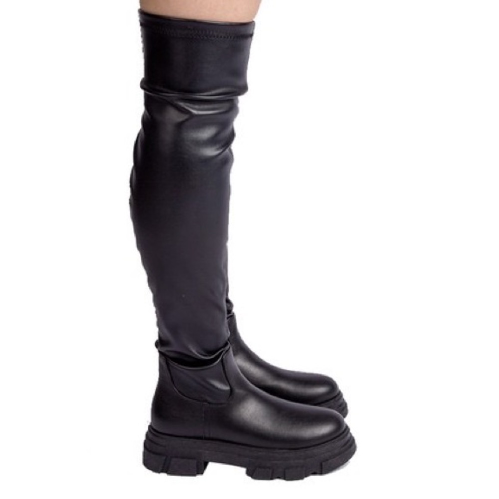 FALL 2024 Qupid Parry-02 Black Over-The-Knee Stretch Lug Sole Boots